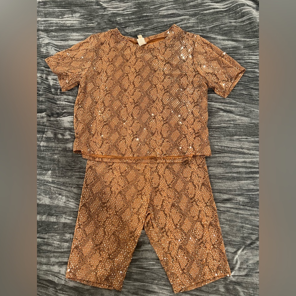 Brown Sparkle 2 Piece Set Short Set by West moon Size S
